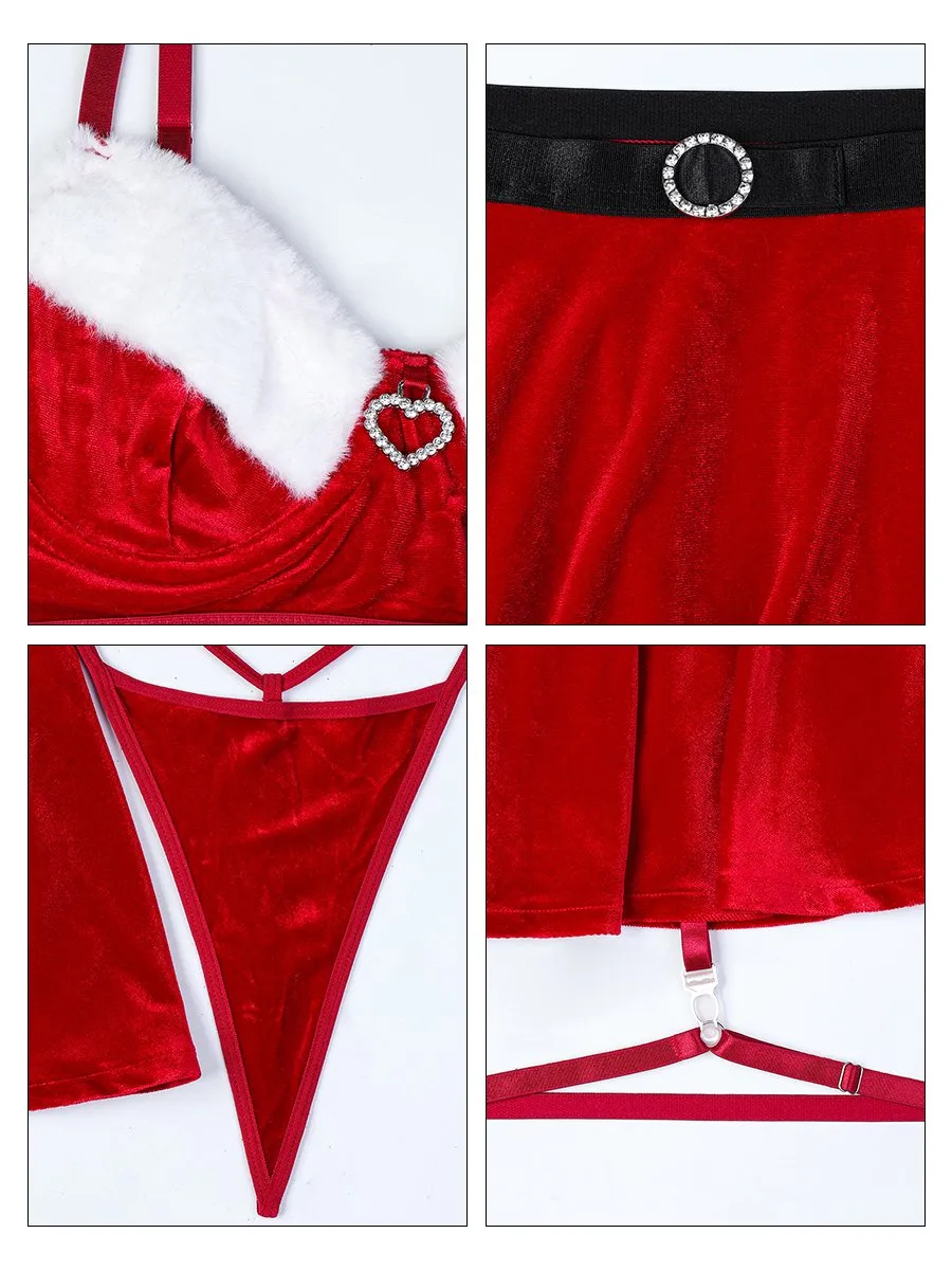 Mrs Claus Fuzzy Bra and Skirt Set