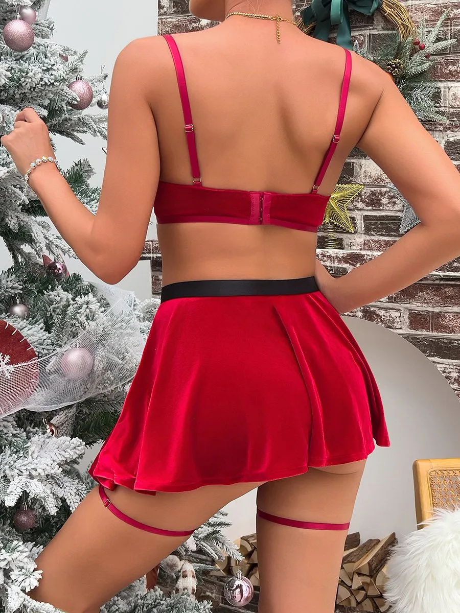 Mrs Claus Fuzzy Bra and Skirt Set