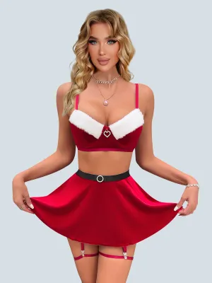Mrs Claus Fuzzy Bra and Skirt Set