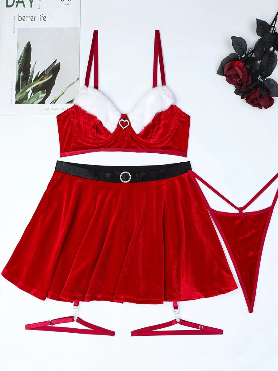 Mrs Claus Fuzzy Bra and Skirt Set