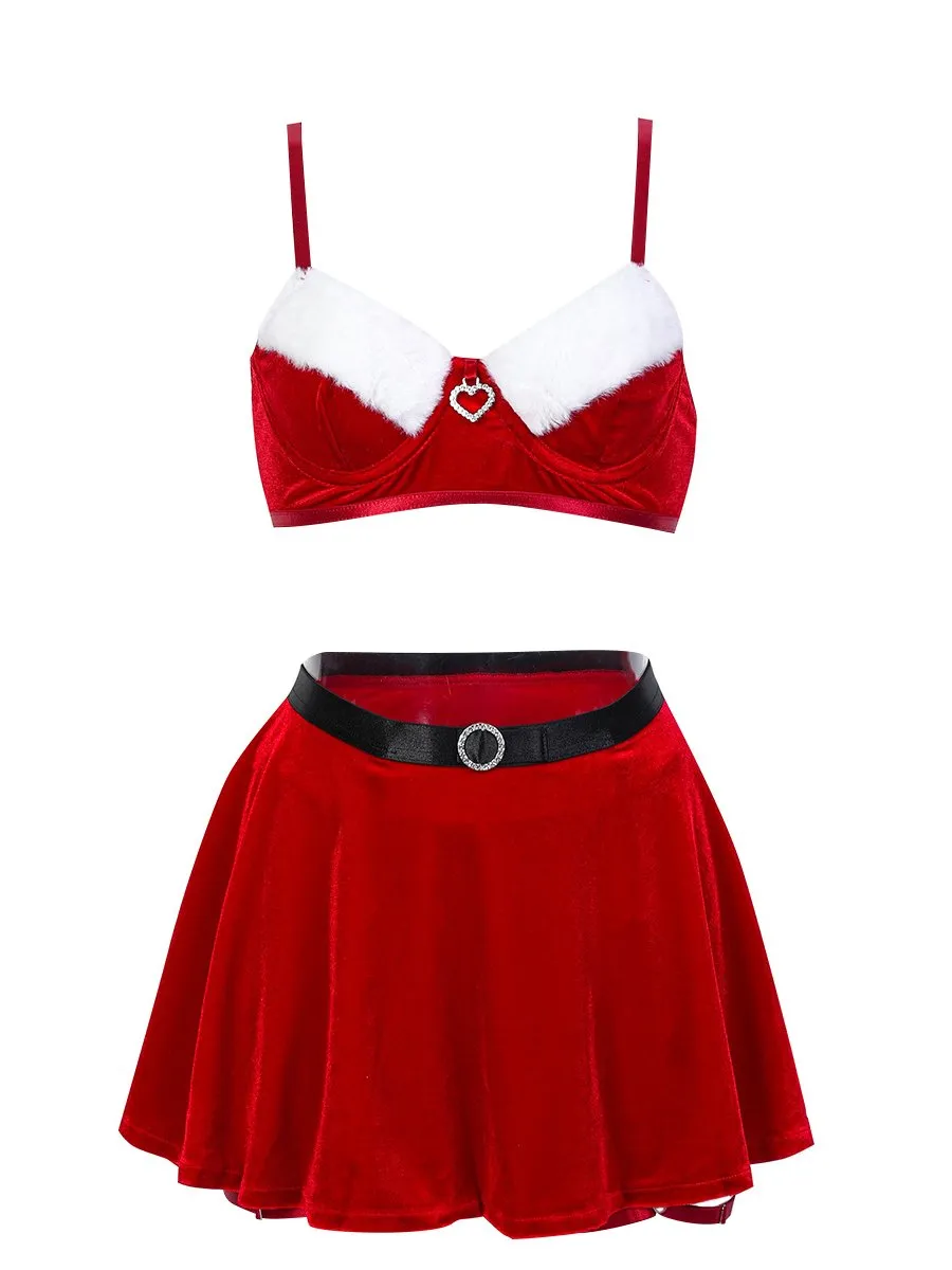 Mrs Claus Fuzzy Bra and Skirt Set