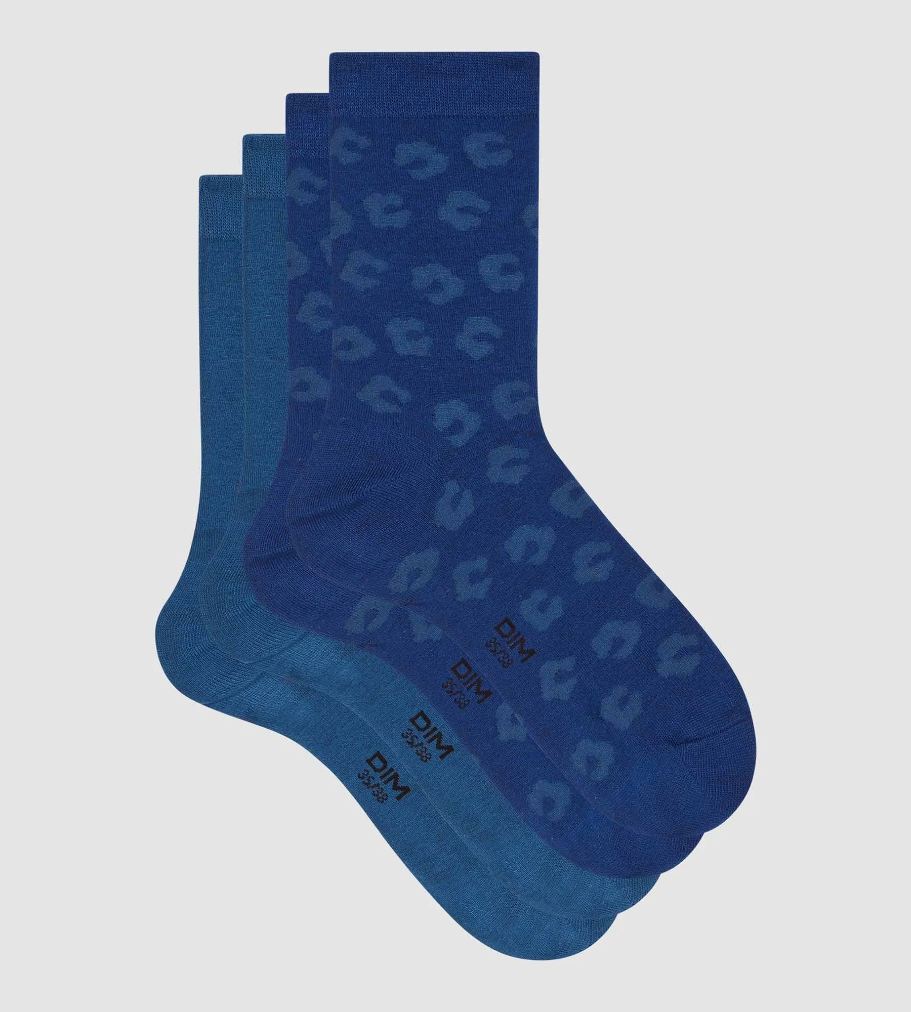 Pack of 2 pairs of women's viscose floral socks in Blue Dim Bamboo