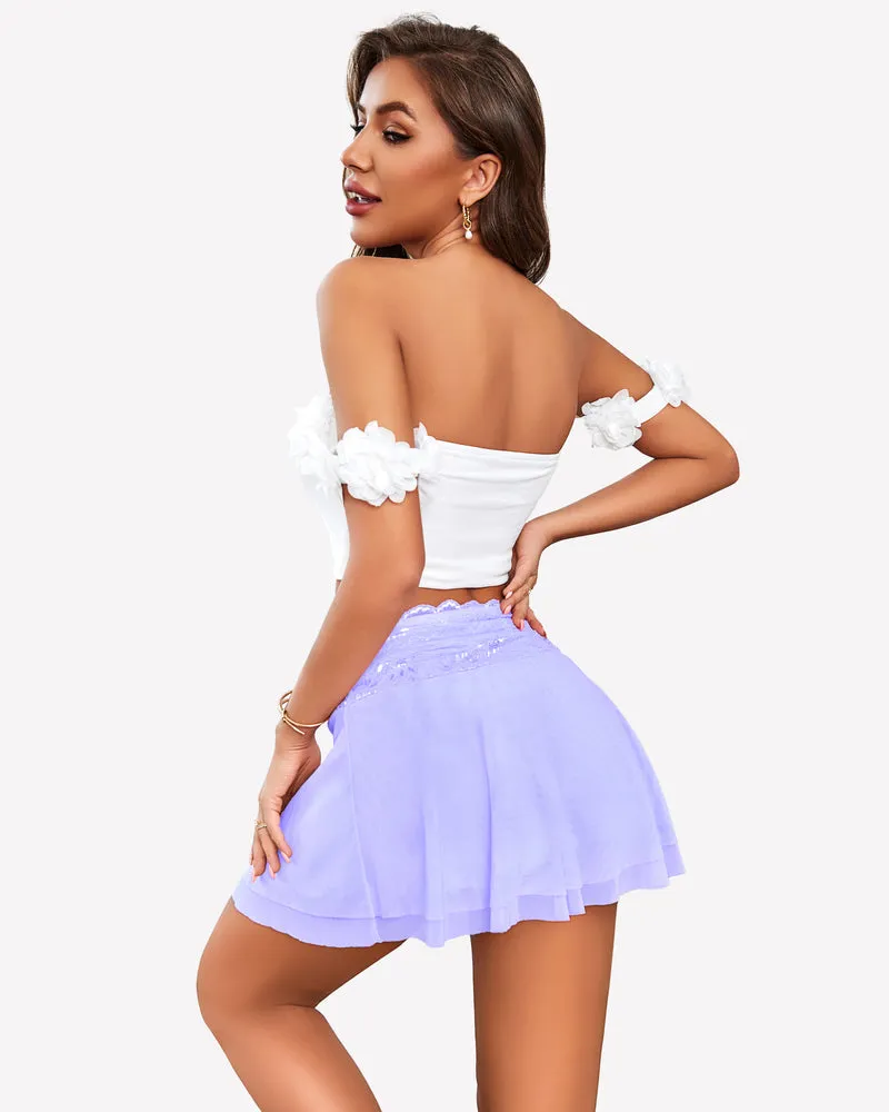 Pleated Skirt Lace Mesh Layered Ruffled Skirts