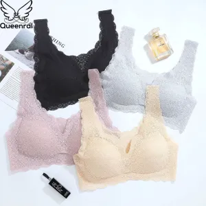 Queenral Sexy Lace Bras For Women Seamless Bra Push Up Bralette Brassiere Breathable Bra Comfortable Sleep Soutien Gorge Femme