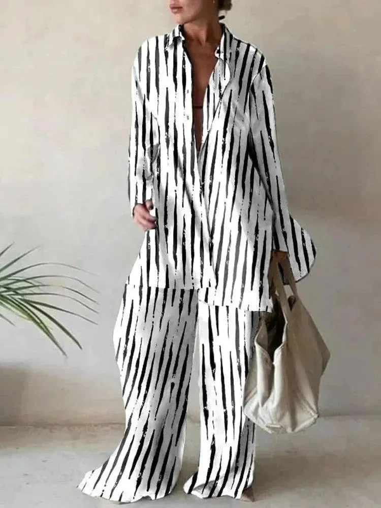Relaxed Two-Piece Geometric Trouser Set