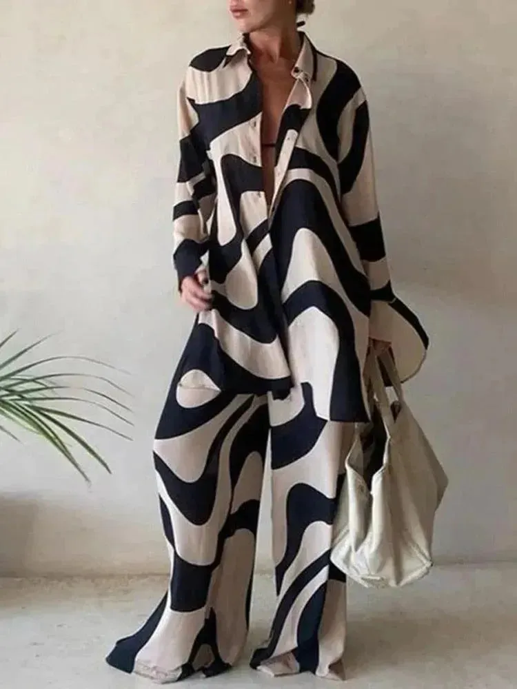 Relaxed Two-Piece Geometric Trouser Set