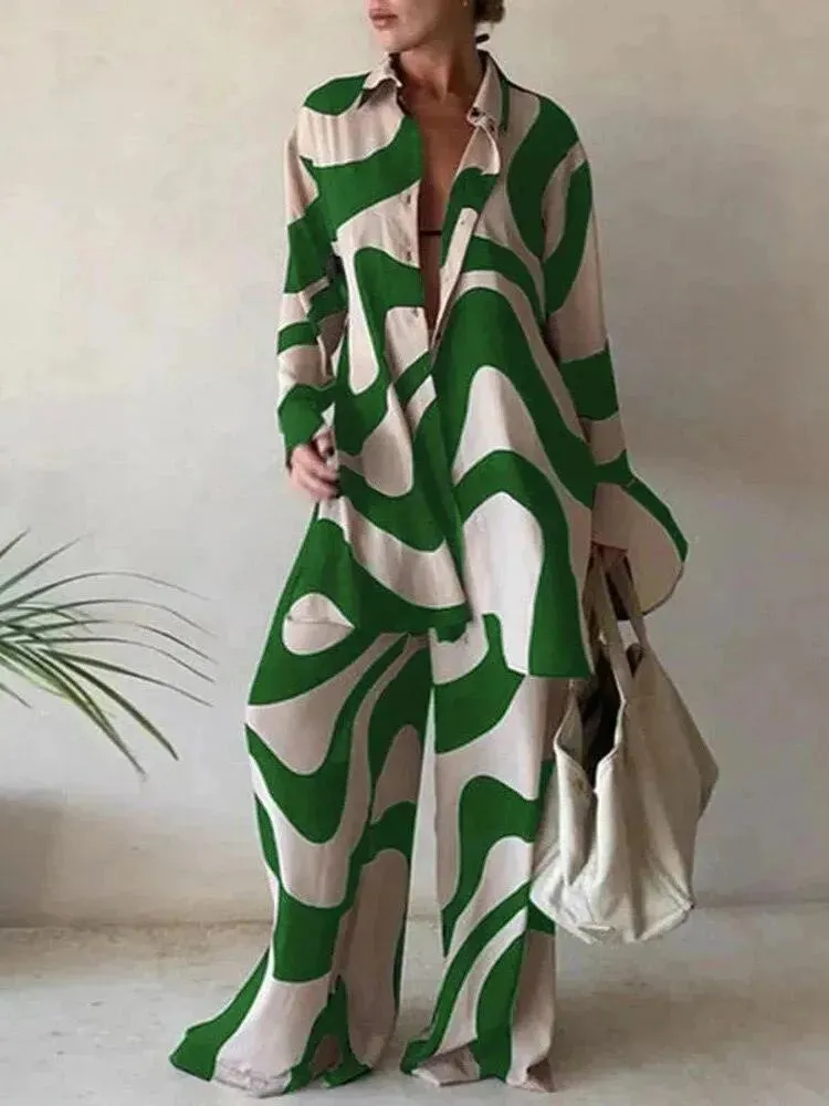 Relaxed Two-Piece Geometric Trouser Set