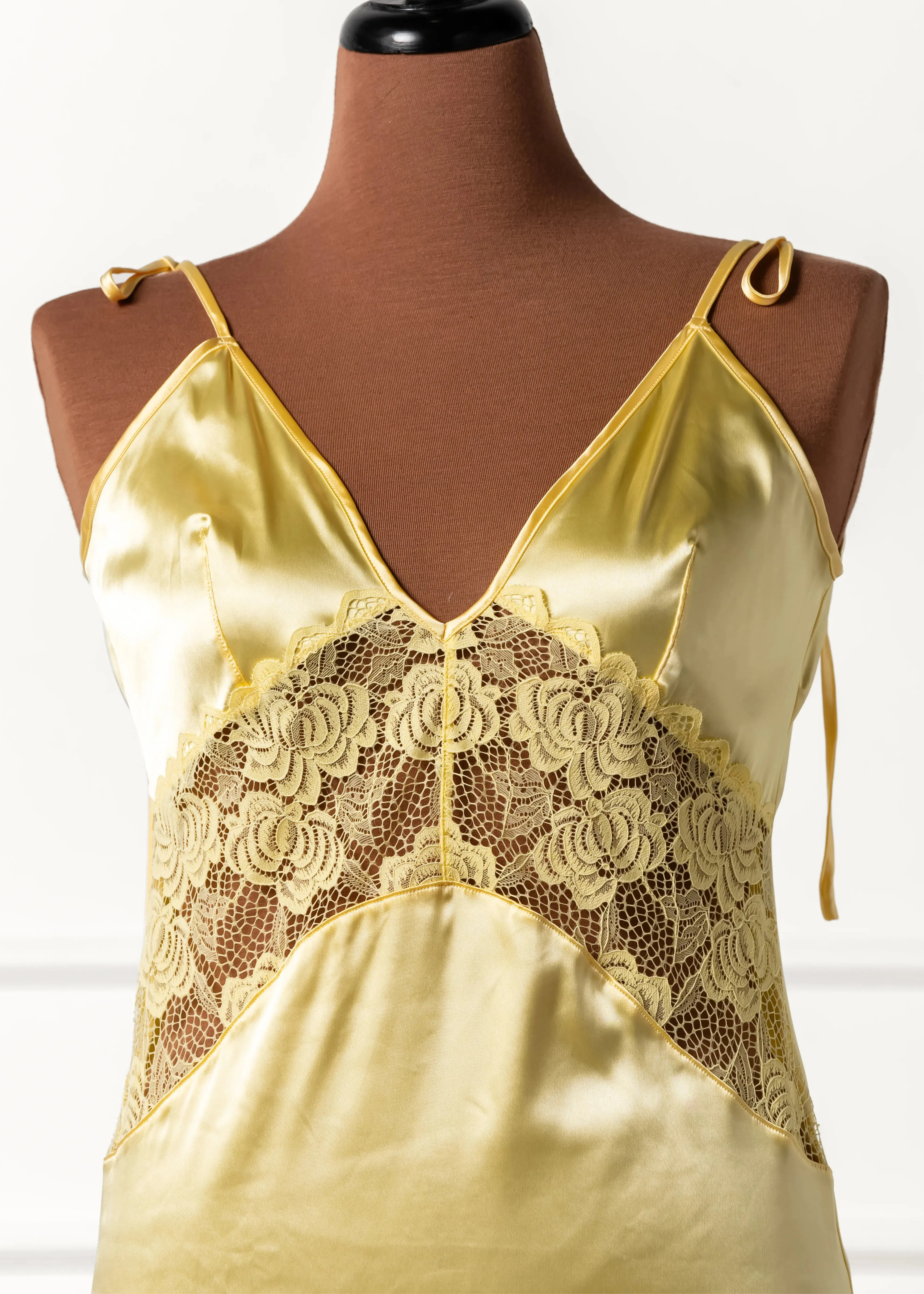 Satin & Lace Inset Slip - Lemon Chiffon