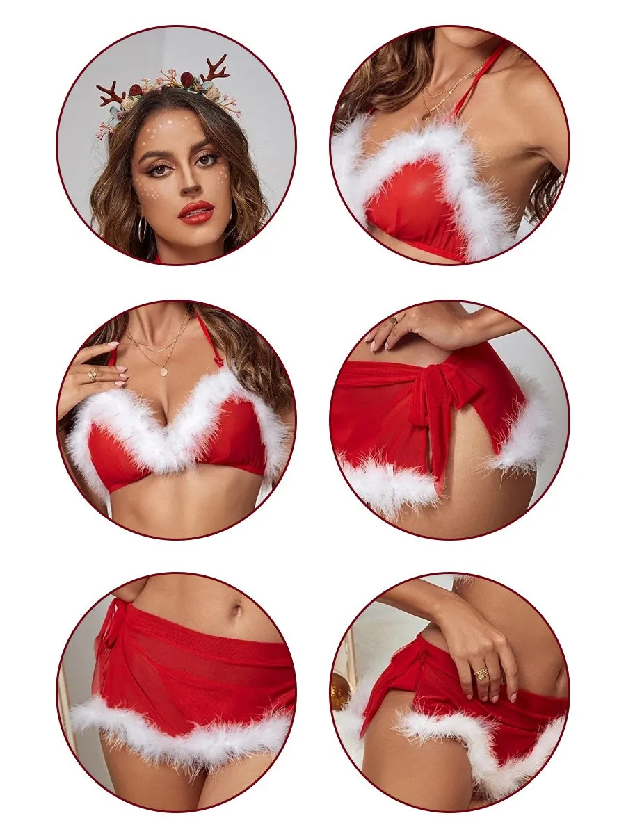 Sexy Mrs Claus Micro Bra Set