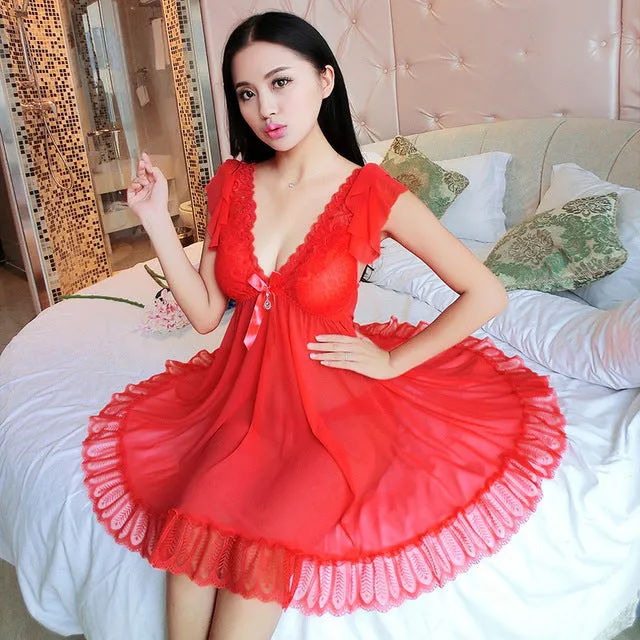 Summer New Women V Neck Mesh Sexy Sleepwear perspective Comfortable Nightdress Female Plus Size Nightgowns Lingerie Nightwear