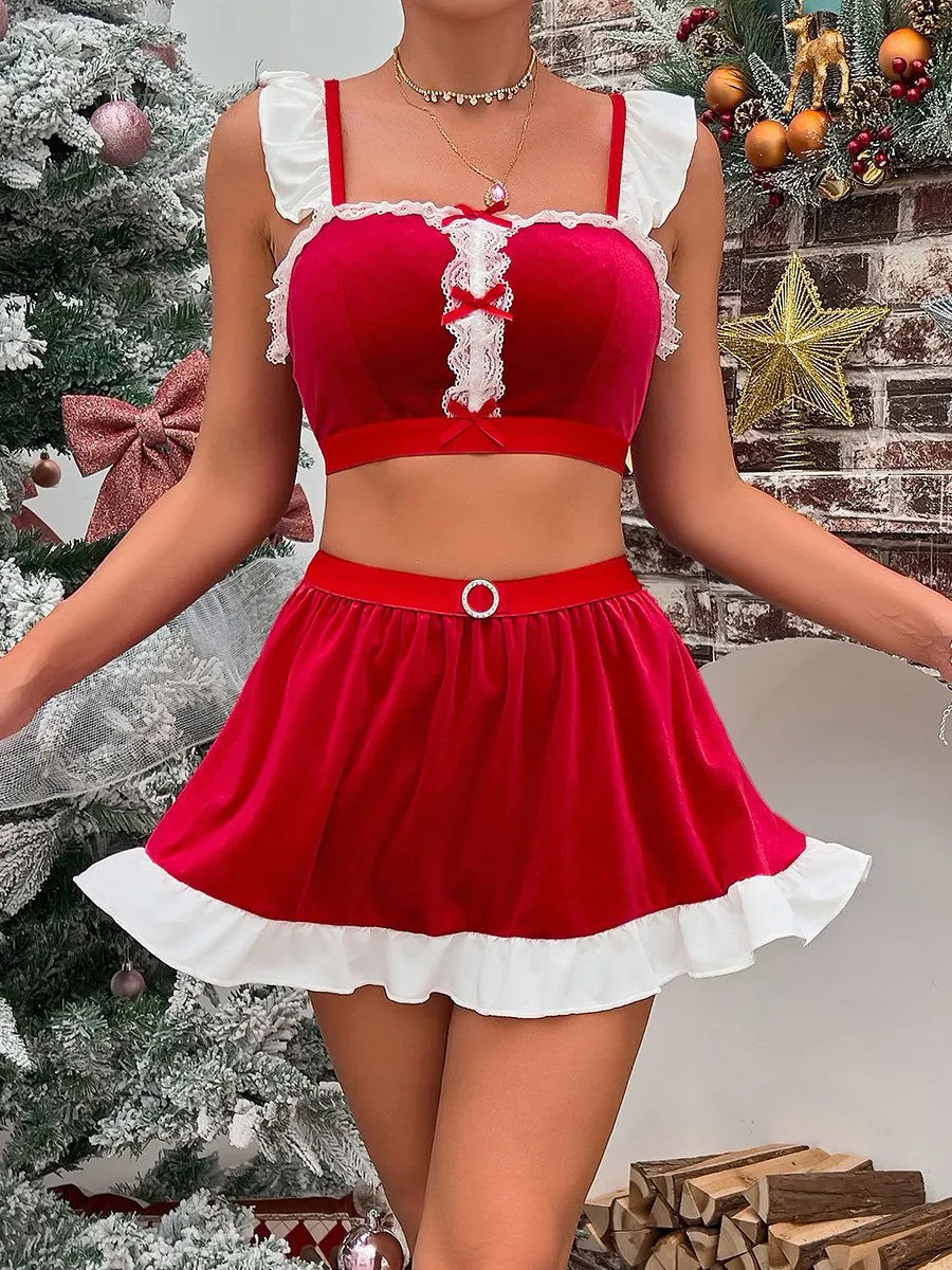 Three Piece Mrs Claus Velvet Skirt Set