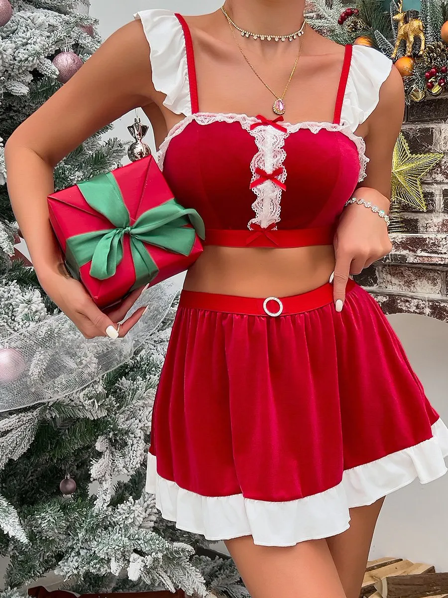 Three Piece Mrs Claus Velvet Skirt Set