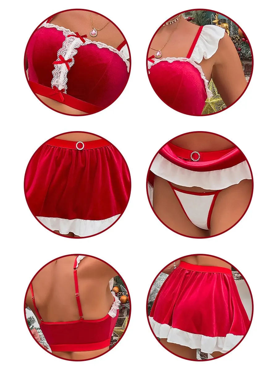 Three Piece Mrs Claus Velvet Skirt Set