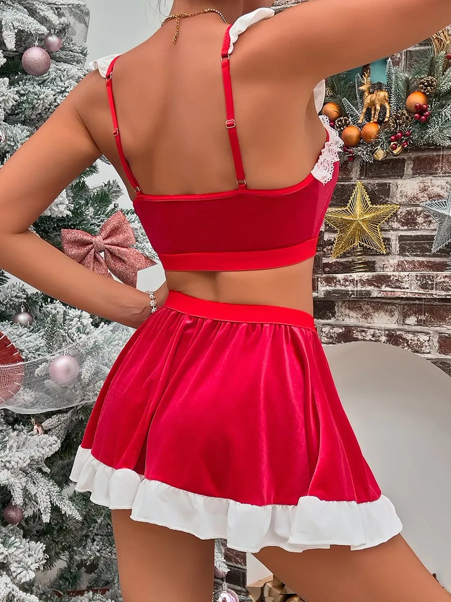 Three Piece Mrs Claus Velvet Skirt Set