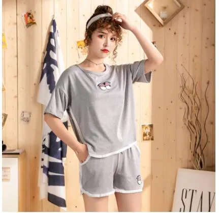 WAVMIT 2019 Summer Women Comfortable Cute Pajama Set Girl Print Pyjama Set Short Sleeve Sleepwear Suit Women Nightshirt Sets