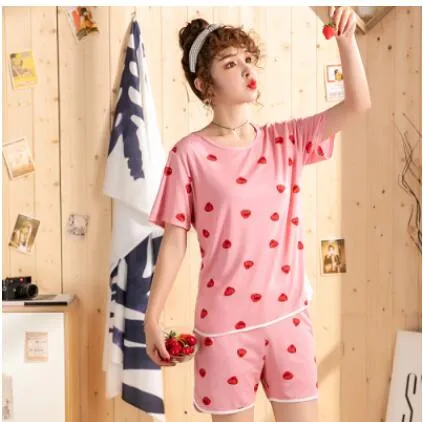 WAVMIT 2019 Summer Women Comfortable Cute Pajama Set Girl Print Pyjama Set Short Sleeve Sleepwear Suit Women Nightshirt Sets
