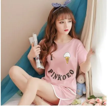 WAVMIT 2019 Summer Women Comfortable Cute Pajama Set Girl Print Pyjama Set Short Sleeve Sleepwear Suit Women Nightshirt Sets