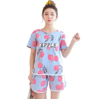 WAVMIT 2019 Summer Women Comfortable Cute Pajama Set Girl Print Pyjama Set Short Sleeve Sleepwear Suit Women Nightshirt Sets