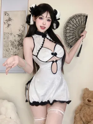 White Jacquard Cheongsam Dress