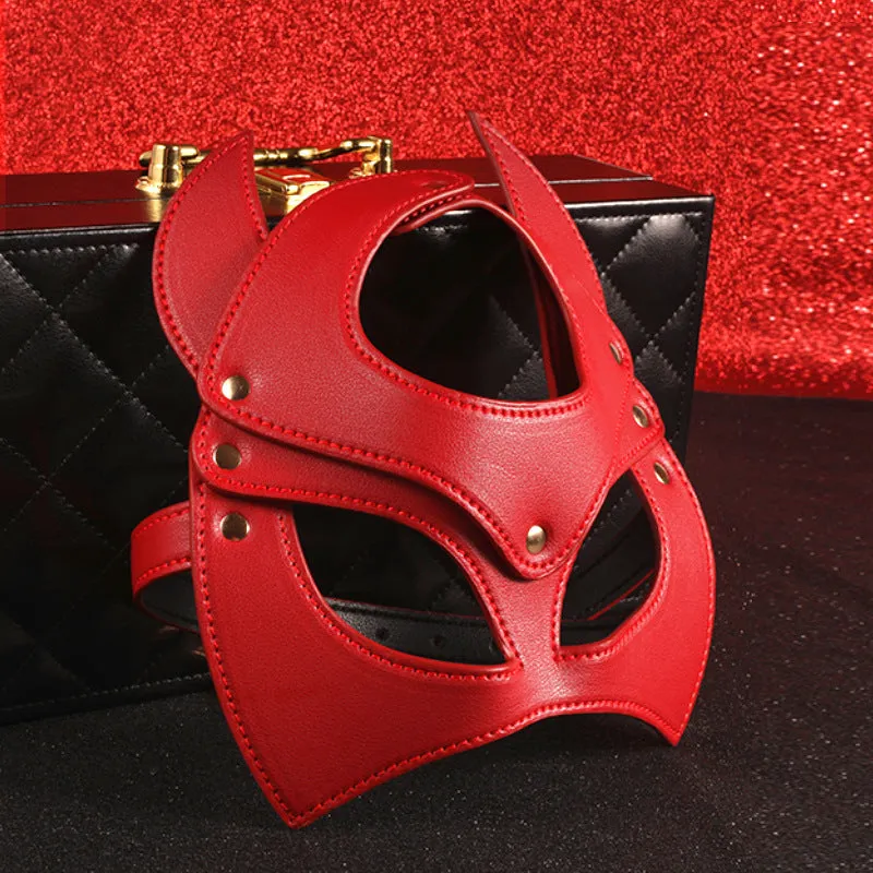 Women's Leather Bondage Set - Red. Black & Pink | Fashionable Restraint Kit with Mask. Cuffs. Collar & Rope