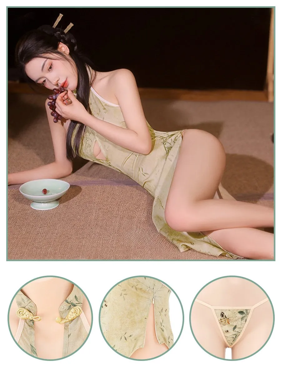 Yellow Floral High Slit Cheongsam