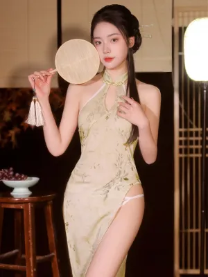 Yellow Floral High Slit Cheongsam