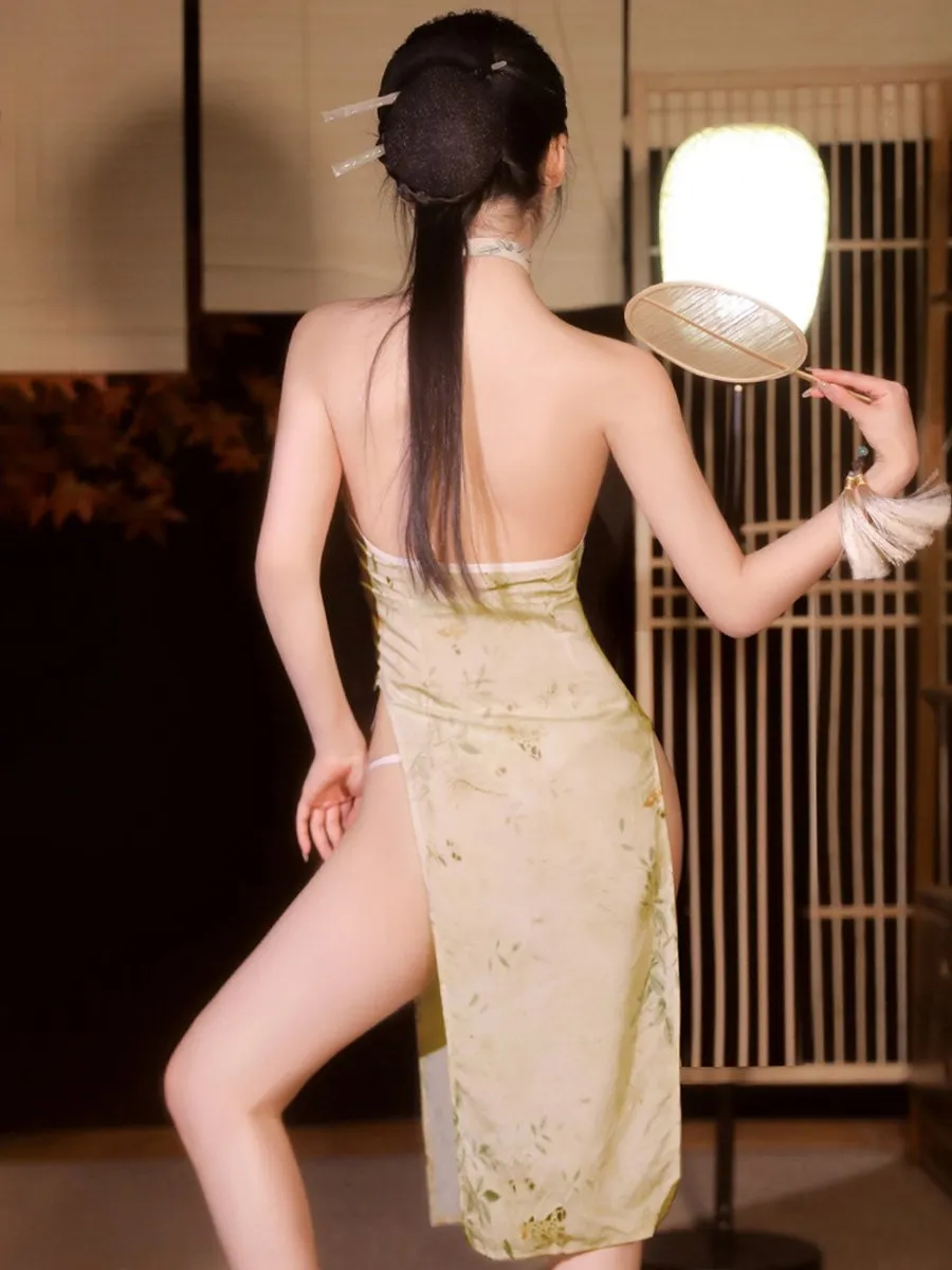 Yellow Floral High Slit Cheongsam