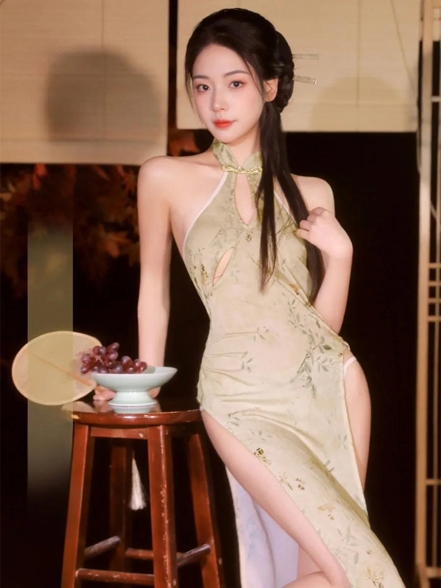 Yellow Floral High Slit Cheongsam