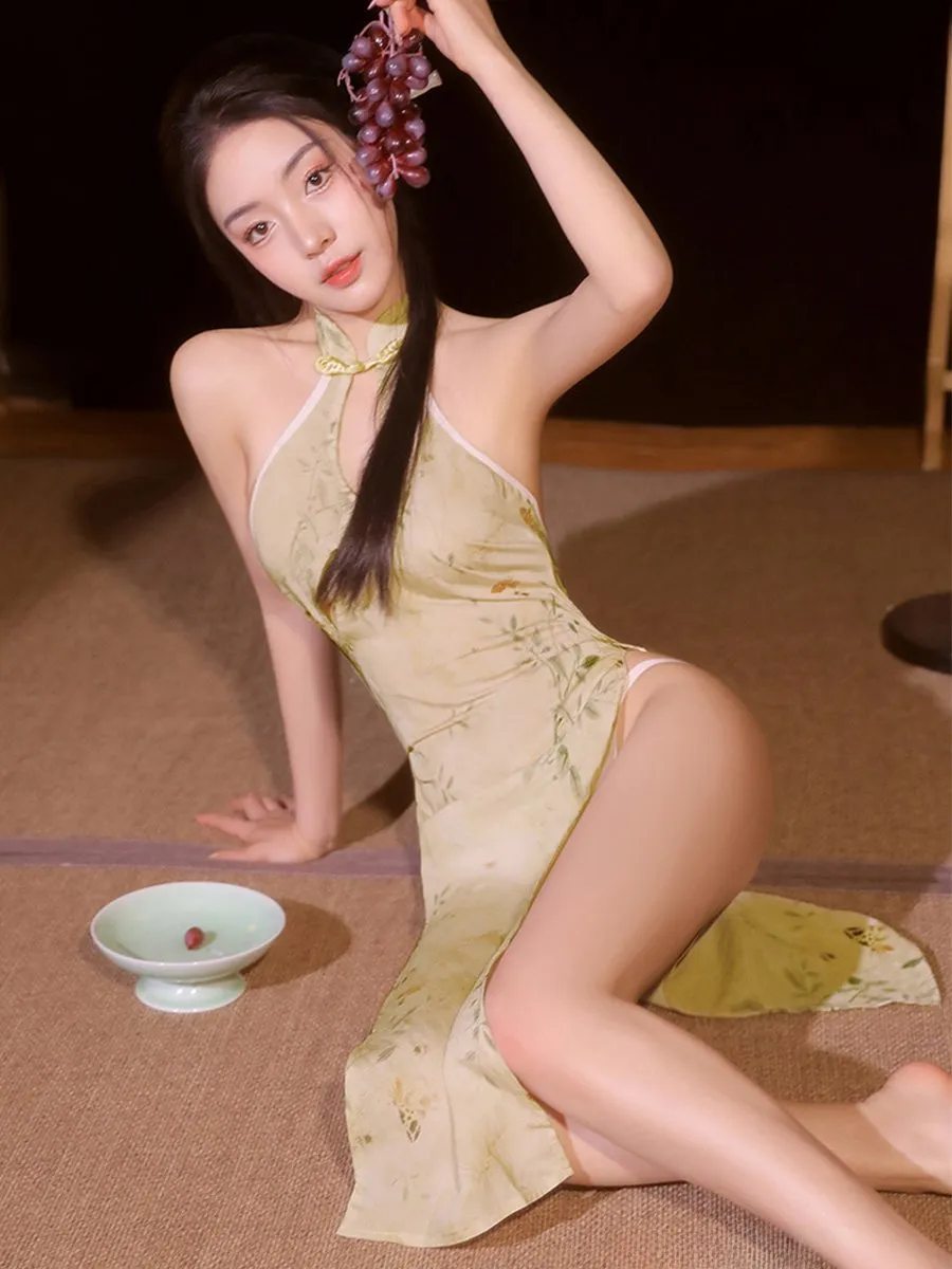 Yellow Floral High Slit Cheongsam